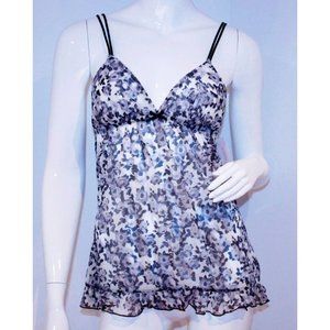 BLUSH LINGERIE Camisole TOP Shirt SHEER Rebel Chic CAMIDOLL Floral FRILL ( M )